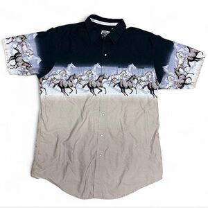 Men's vintage Black and Tan Horse Print western Shirt